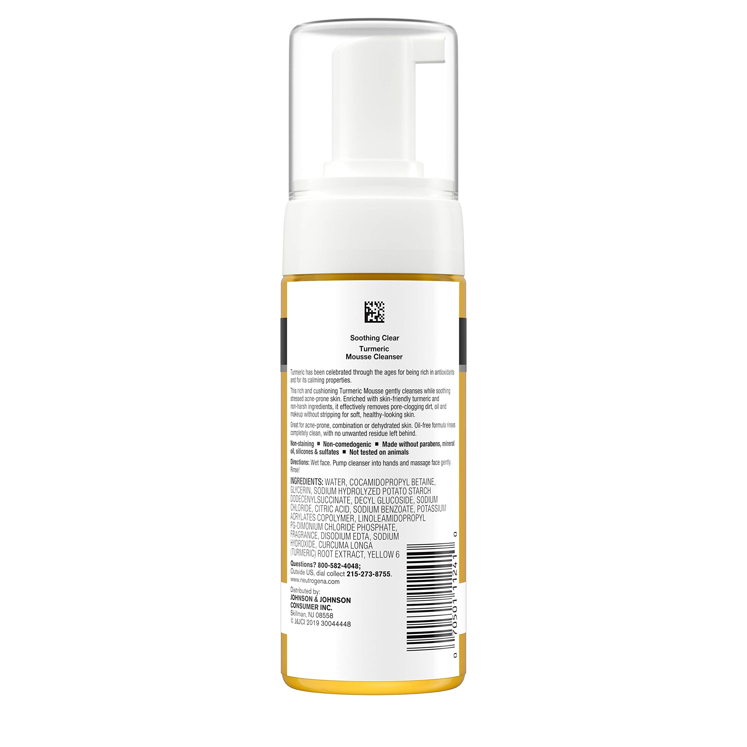 Neutrogena Soothing Clear Calming Mousse Facial Cleanser with Soothing & Calming Turmeric, Gentle Face Wash for Acne-Prone Skin, Paraben-Free, Oil-Free, Not Tested on Animals, 5 fl. oz